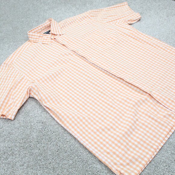 Ralph Lauren Greggor Shirt Mens Medium Orange/White Gingham Cotton S/S Button - Picture 5 of 10